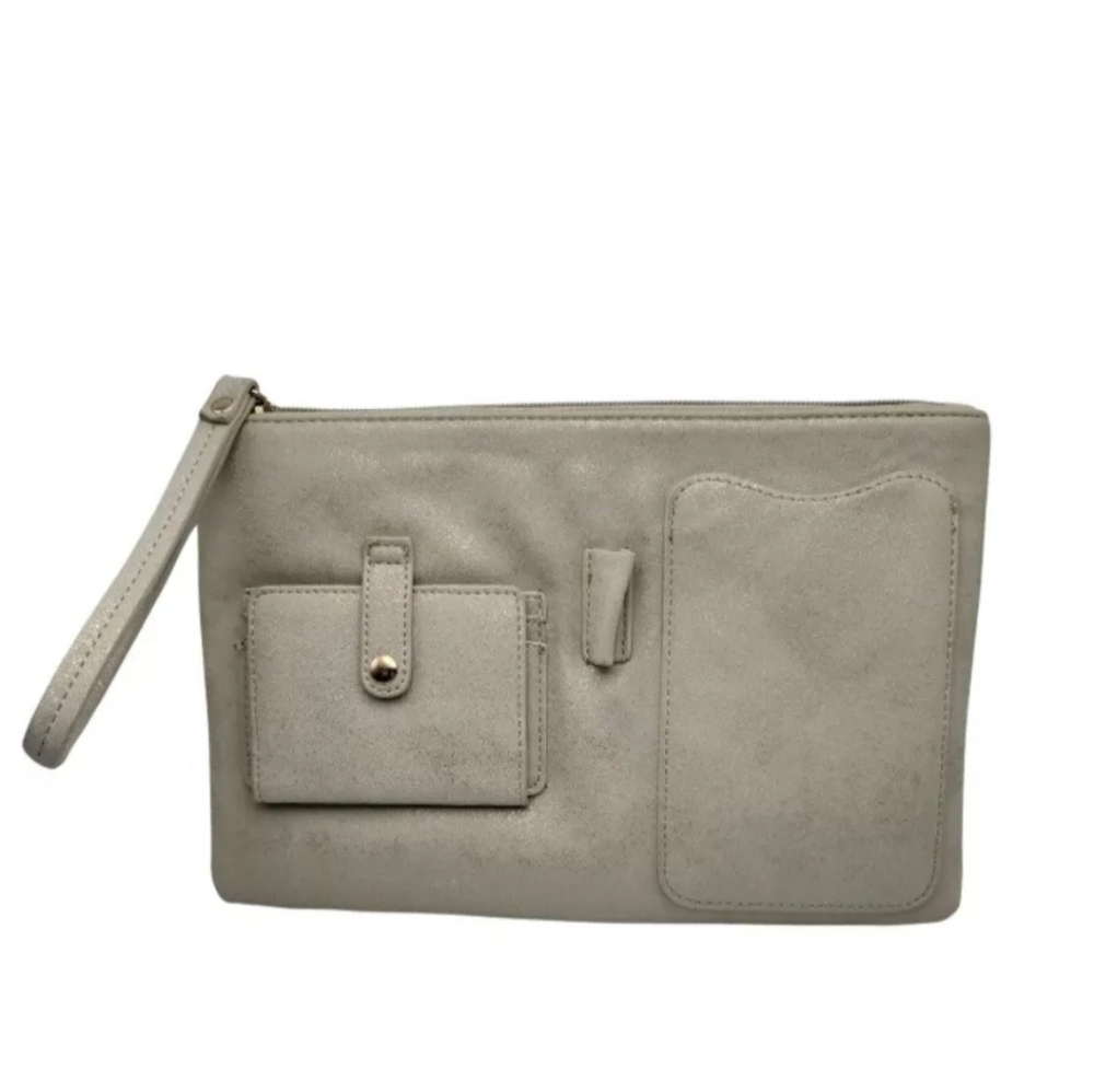 NEW #OrganizedLife Wristlet Faux Leather Metallic Clutch Purse Champagne Sparkle